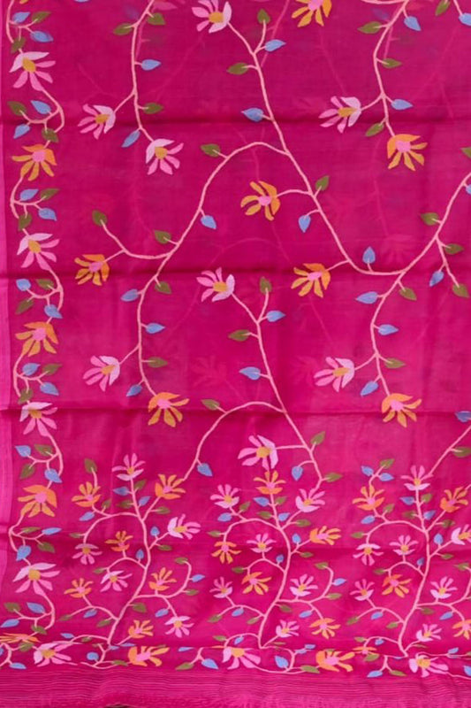 Pink Jamdani Pure Muslin Silk Saree - Luxurion World
