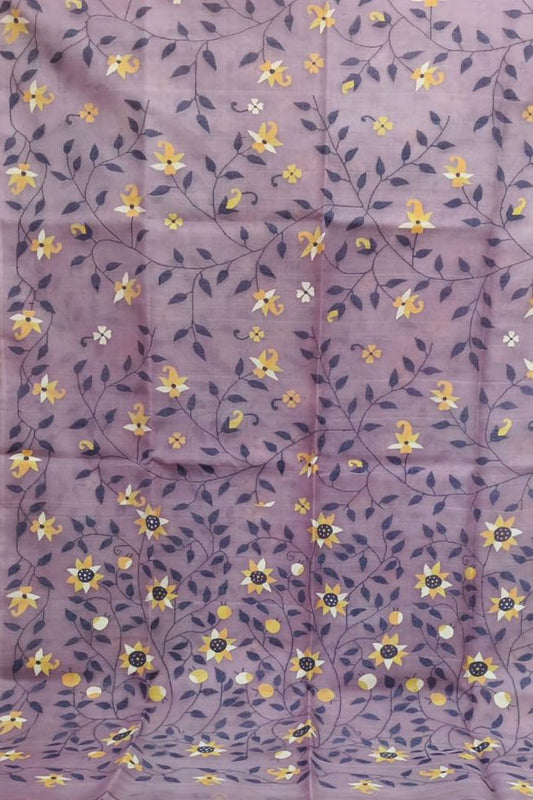 Purple Jamdani Pure Muslin Silk Saree - Luxurion World