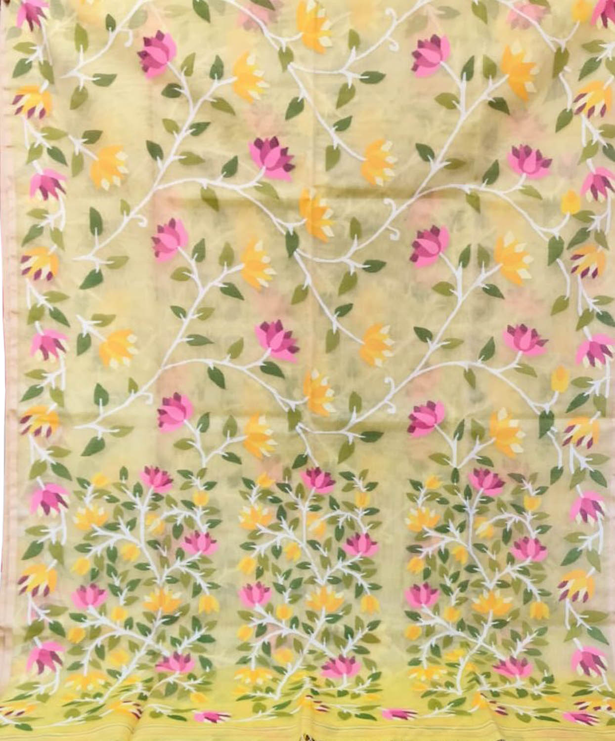 Yellow Jamdani Pure Muslin Silk Saree - Luxurion World