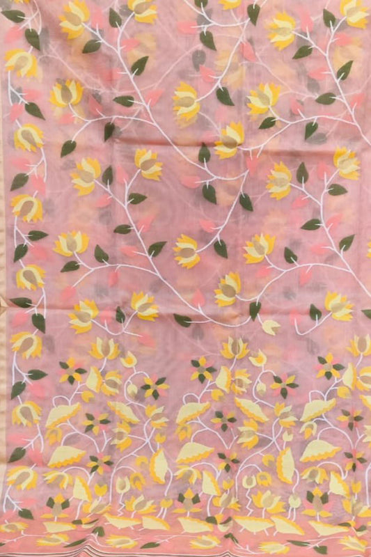 Yellow Jamdani Pure Muslin Silk Saree - Luxurion World