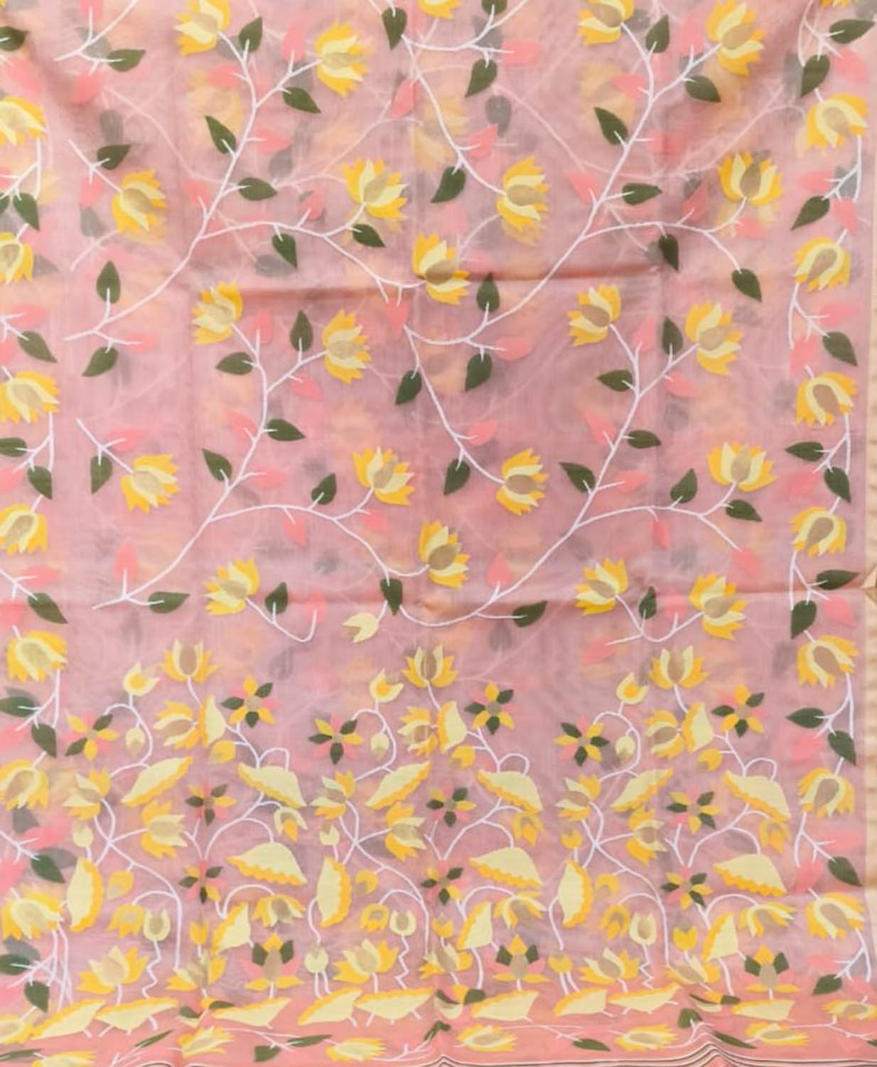 Yellow Jamdani Pure Muslin Silk Saree - Luxurion World