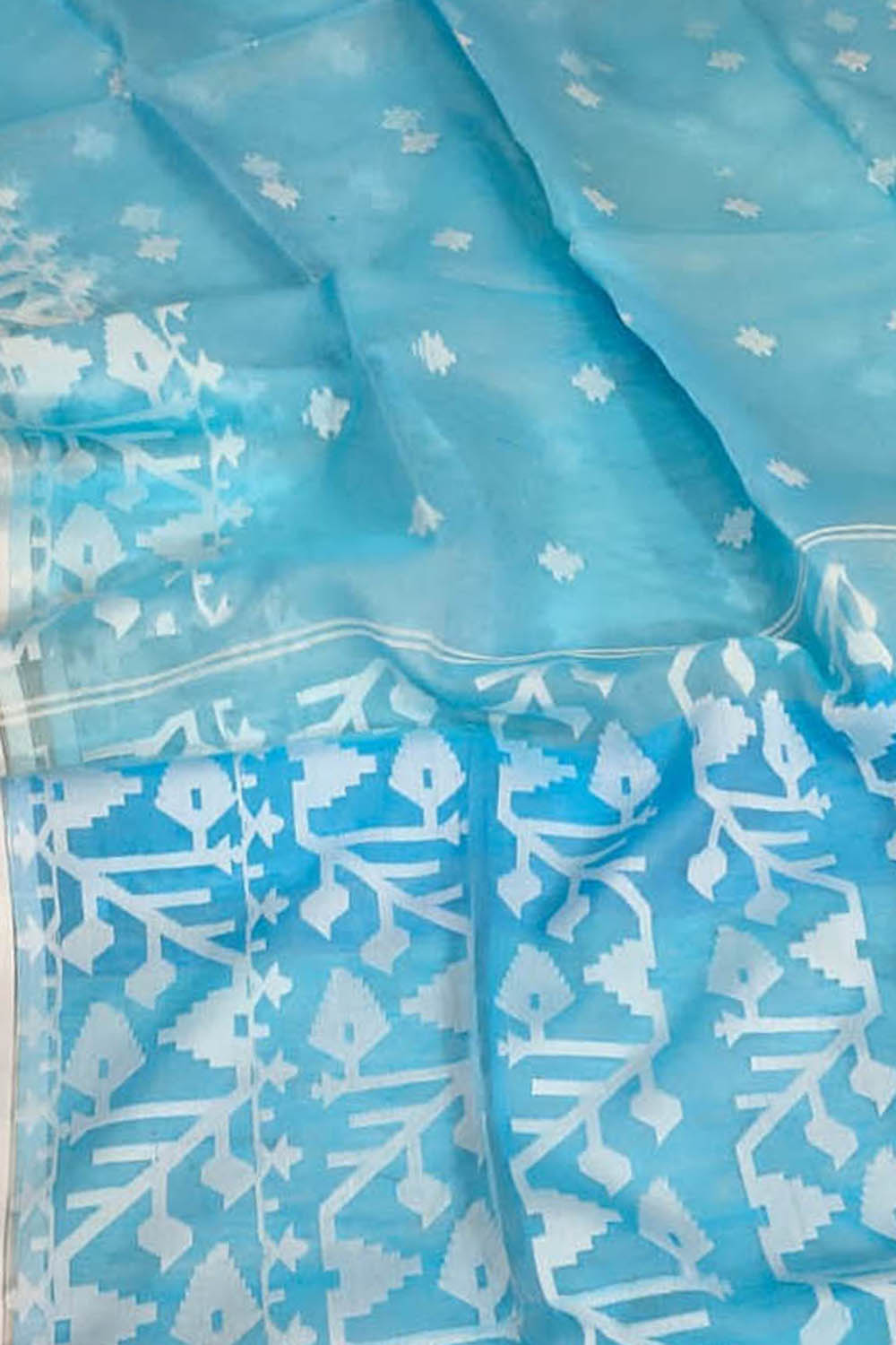Exquisite Blue Handloom Jamdani Muslin Saree - Perfect for Any Occasion - Luxurion World