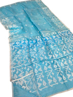 Exquisite Blue Handloom Jamdani Muslin Saree - Perfect for Any Occasion - Luxurion World