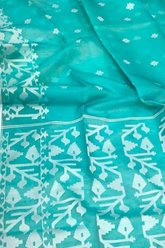 Exquisite Blue Handloom Jamdani Muslin Saree - Perfect for Any Occasion - Luxurion World