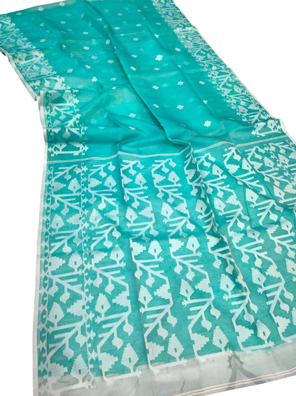 Exquisite Blue Handloom Jamdani Muslin Saree - Perfect for Any Occasion - Luxurion World