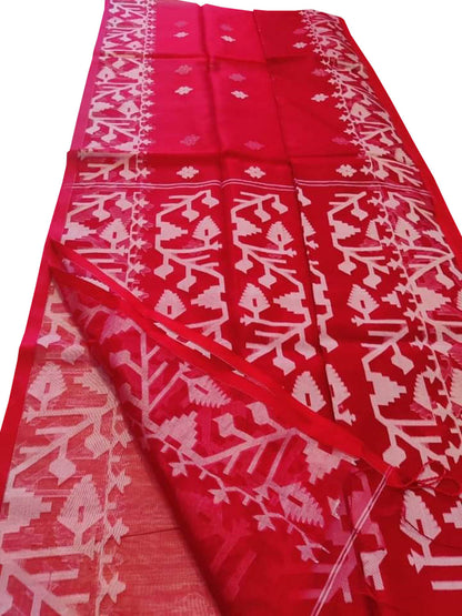 Exquisite Red Handloom Jamdani Muslin Saree: A Timeless Classic - Luxurion World