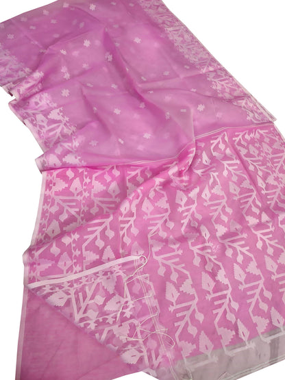Stunning Pink Handloom Jamdani Muslin Saree for Elegant Occasions - Luxurion World