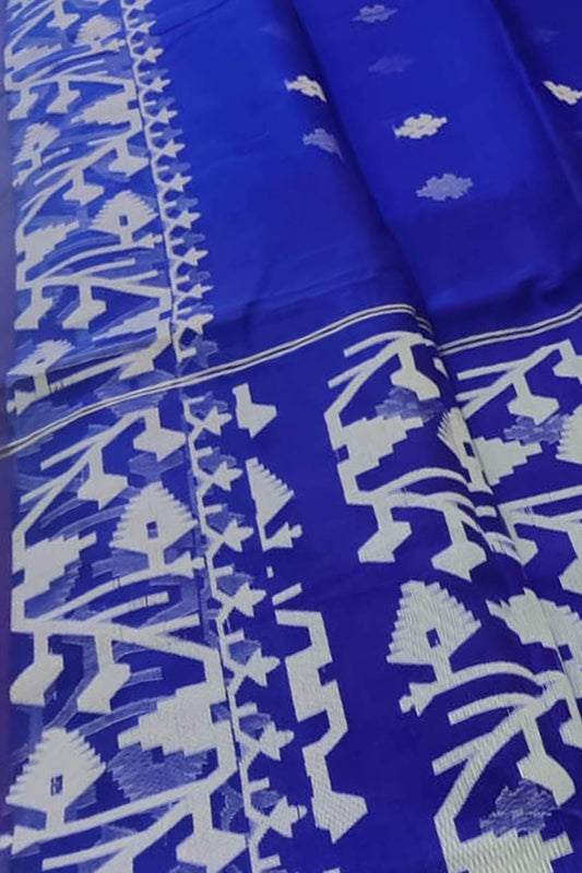 Exquisite Blue Handloom Jamdani Muslin Saree - Perfect for Any Occasion - Luxurion World