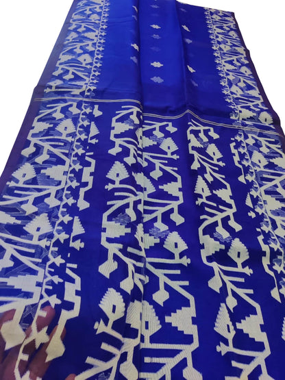 Exquisite Blue Handloom Jamdani Muslin Saree - Perfect for Any Occasion - Luxurion World