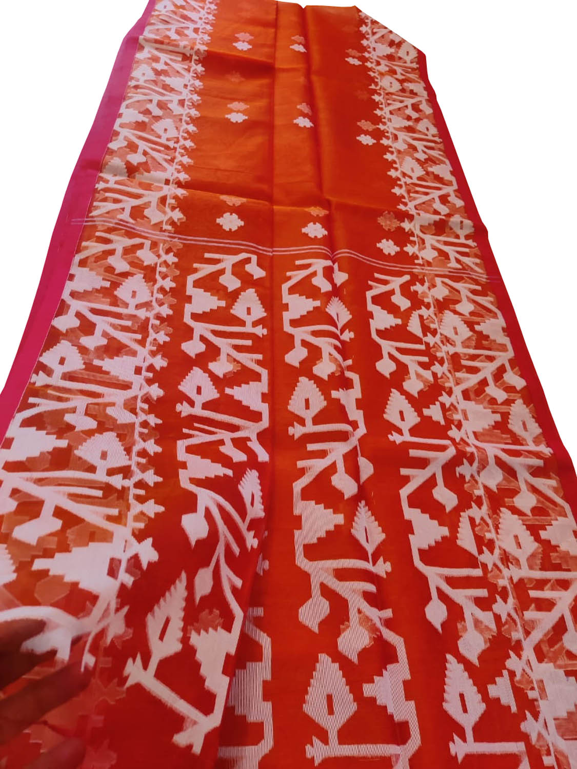 Exquisite Orange Handloom Jamdani Muslin Saree - Perfect for Any Occasion! - Luxurion World