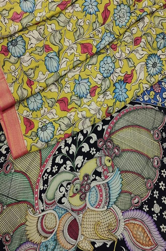 Multicolor Pen Kalamkari Banglore Silk Saree - Luxurion World