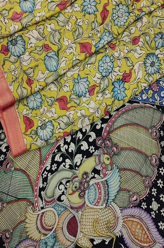 Multicolor Pen Kalamkari Banglore Silk Saree - Luxurion World