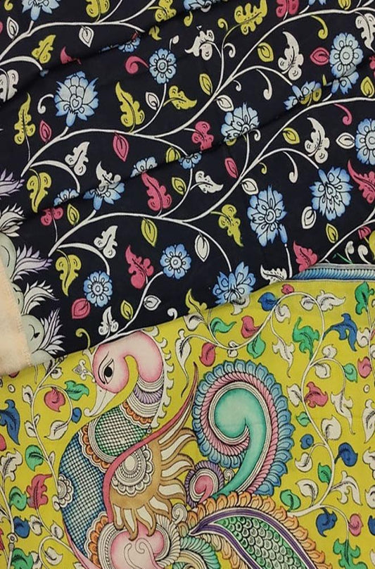 Multicolor Pen Kalamkari Banglore Silk Saree - Luxurion World