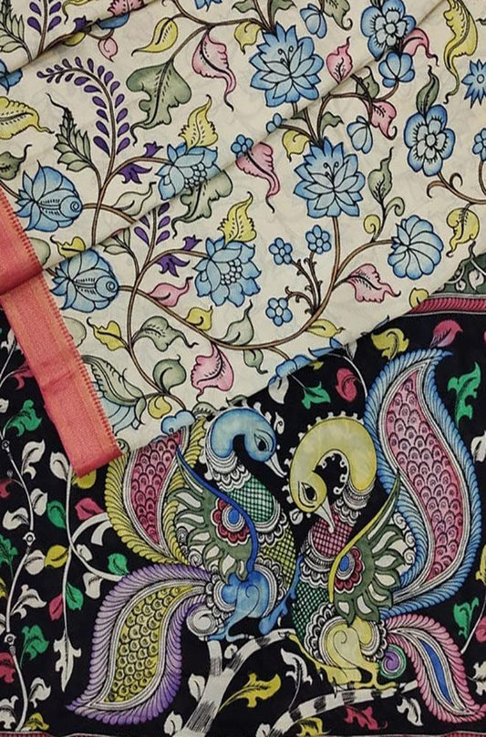 Multicolor Pen Kalamkari Banglore Silk Saree - Luxurion World