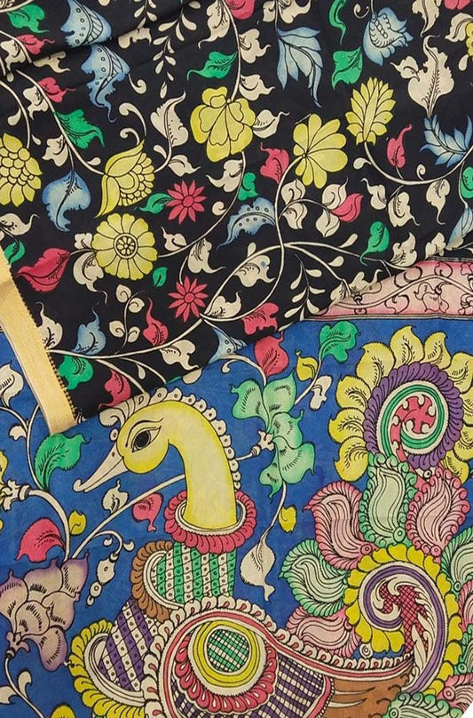 Multicolor Pen Kalamkari Banglore Silk Saree - Luxurion World