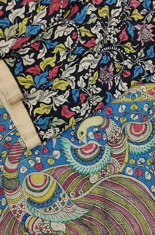 Multicolor Pen Kalamkari Banglore Silk Saree - Luxurion World