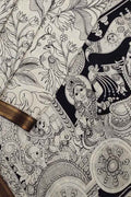Stunning Black & White Kalamkari Hand Painted Bangalore Silk Saree with Zari Border - Luxurion World