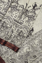 Stunning Black & White Kalamkari Hand Painted Bangalore Silk Saree with Zari Border - Luxurion World
