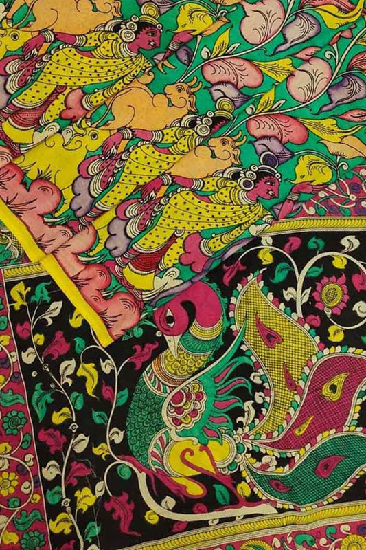 Shop Handcrafted Green Kalamkari Chennur Silk Saree - Perfect Ethnic Wear - Luxurion World