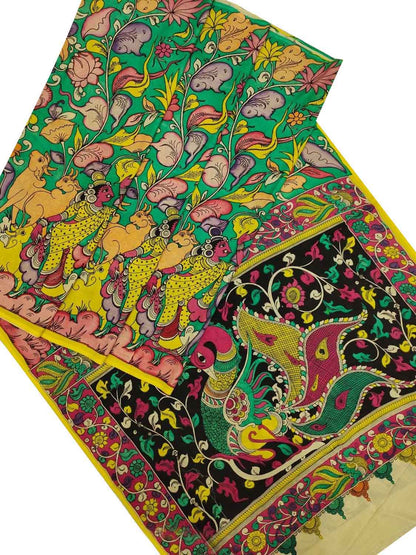 Shop Handcrafted Green Kalamkari Chennur Silk Saree - Perfect Ethnic Wear - Luxurion World