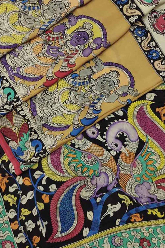 Shop Hand-Painted Yellow Kalamkari Chennur Silk Saree - Perfect Ethnic Wear