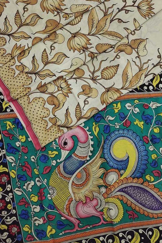 Hand-painted Pastel Kalamkari Chennur Silk Saree - Professional Ethnic Wear - Luxurion World