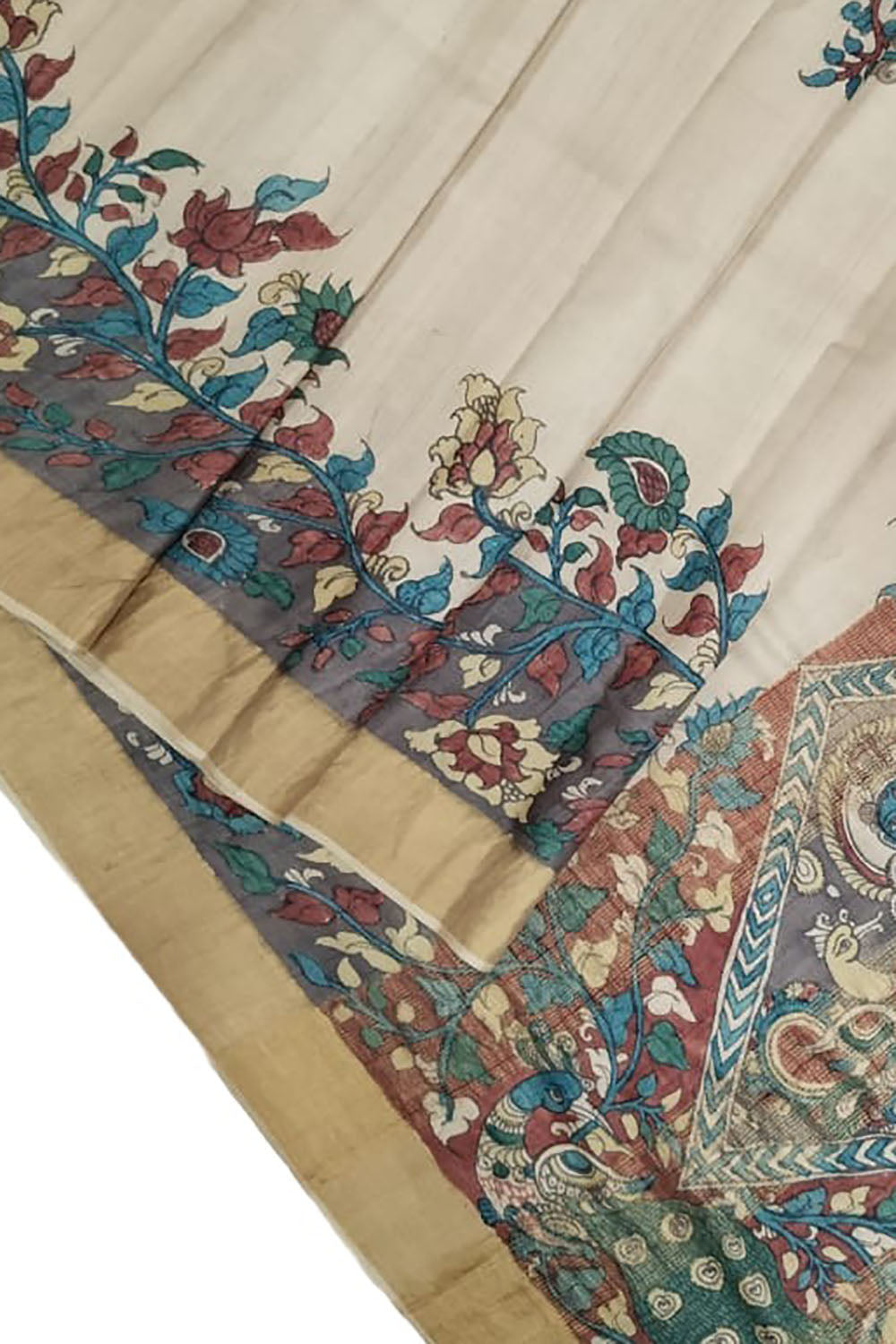 Hand Painted Exquisite Pastel Kalamkari Tussar Silk Saree - A Beauty to Behold - Luxurion World