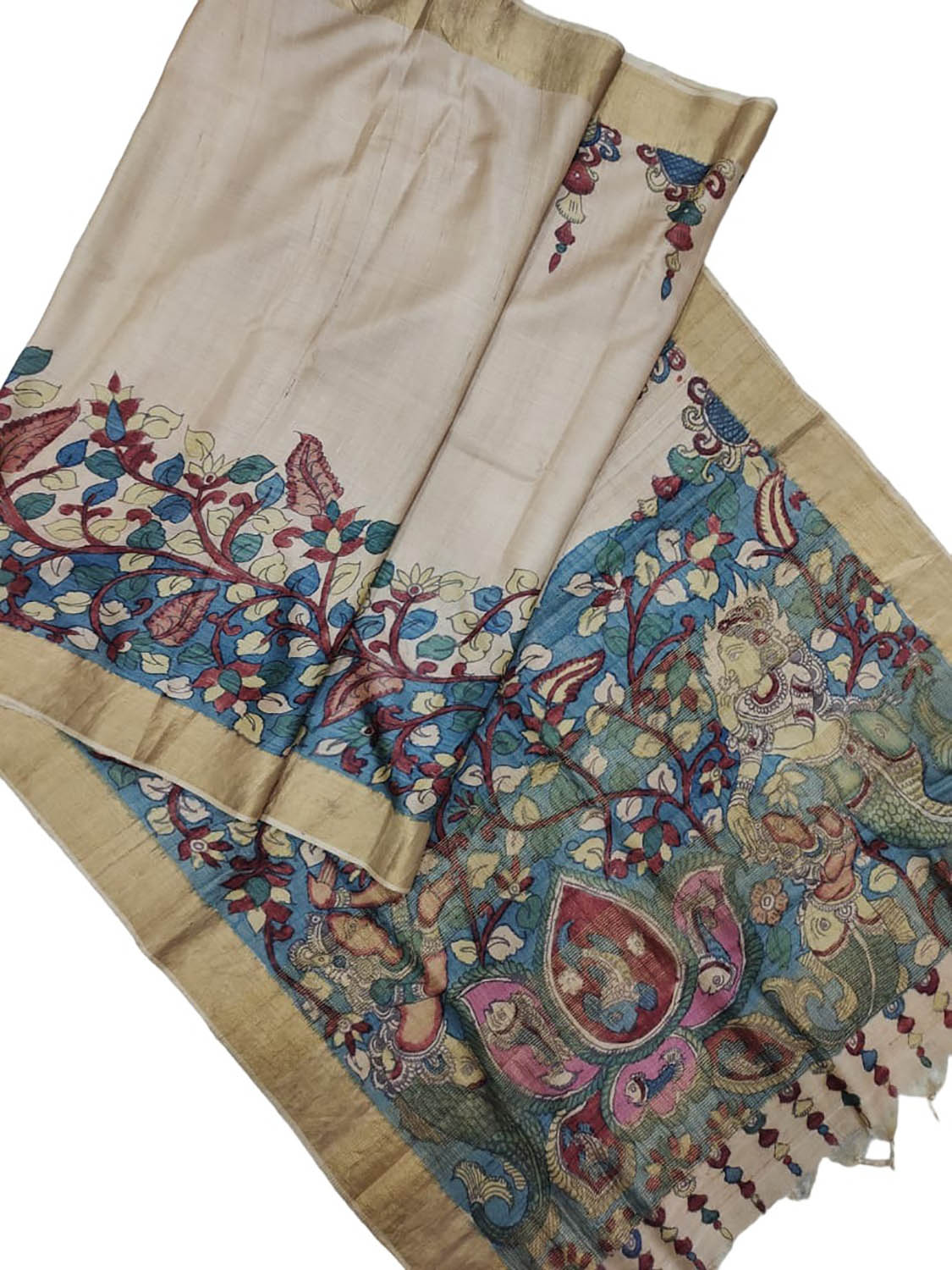 Hand Painted Exquisite Pastel Kalamkari Tussar Silk Saree - Perfect for Any Occasion - Luxurion World
