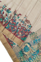 Hand Painted Exquisite Pastel Kalamkari Tussar Silk Saree - Beauty in Silk - Luxurion World