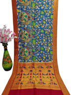 Multicolor Pen Kalamkari Paithani Pure Silk Muniya Border Saree - Luxurion World