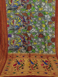 Multicolor Pen Kalamkari Paithani Pure Silk Muniya Border Saree - Luxurion World