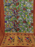 Multicolor Pen Kalamkari Paithani Pure Silk Muniya Border Saree - Luxurion World