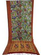 Multicolor Pen Kalamkari Paithani Pure Silk Muniya Border Saree - Luxurion World