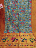 Multicolor Pen Kalamkari Paithani Pure Silk Muniya Border Saree - Luxurion World