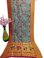 Multicolor Pen Kalamkari Paithani Pure Silk Muniya Border Saree - Luxurion World