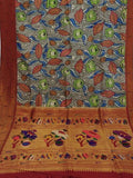 Multicolor Pen Kalamkari Paithani Pure Silk Muniya Border Saree - Luxurion World