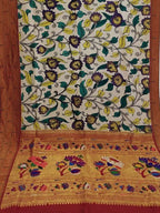 Multicolor Pen Kalamkari Paithani Pure Silk Muniya Border Saree - Luxurion World