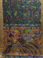 Multicolor Pen Kalamkari Pure Tussar Silk Saree - Luxurion World