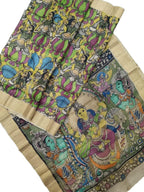 Multicolor Pen Kalamkari Pure Tussar Silk Saree - Luxurion World