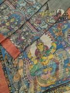 Multicolor Pen Kalamkari Pure Tussar Silk Saree - Luxurion World