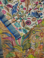 Multicolor Pen Kalamkari Pure Tussar Silk Saree - Luxurion World