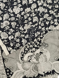 Black And White Hand Painted Kalamkari Chennur Silk Saree - Luxurion World