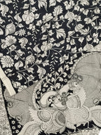 Black And White Hand Painted Kalamkari Chennur Silk Saree - Luxurion World