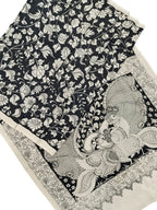Black And White Hand Painted Kalamkari Chennur Silk Saree - Luxurion World