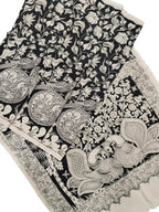 Black And White Hand Painted Kalamkari Chennur Silk Saree - Luxurion World