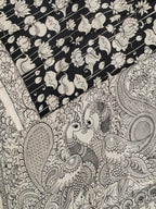 Black And White Hand Painted Kalamkari Chennur Silk Saree - Luxurion World