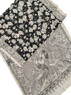 Black And White Hand Painted Kalamkari Chennur Silk Saree - Luxurion World
