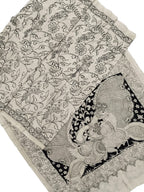 Black And White Hand Painted Kalamkari Chennur Silk Saree - Luxurion World