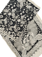 Black And White Hand Painted Kalamkari Chennur Silk Saree - Luxurion World