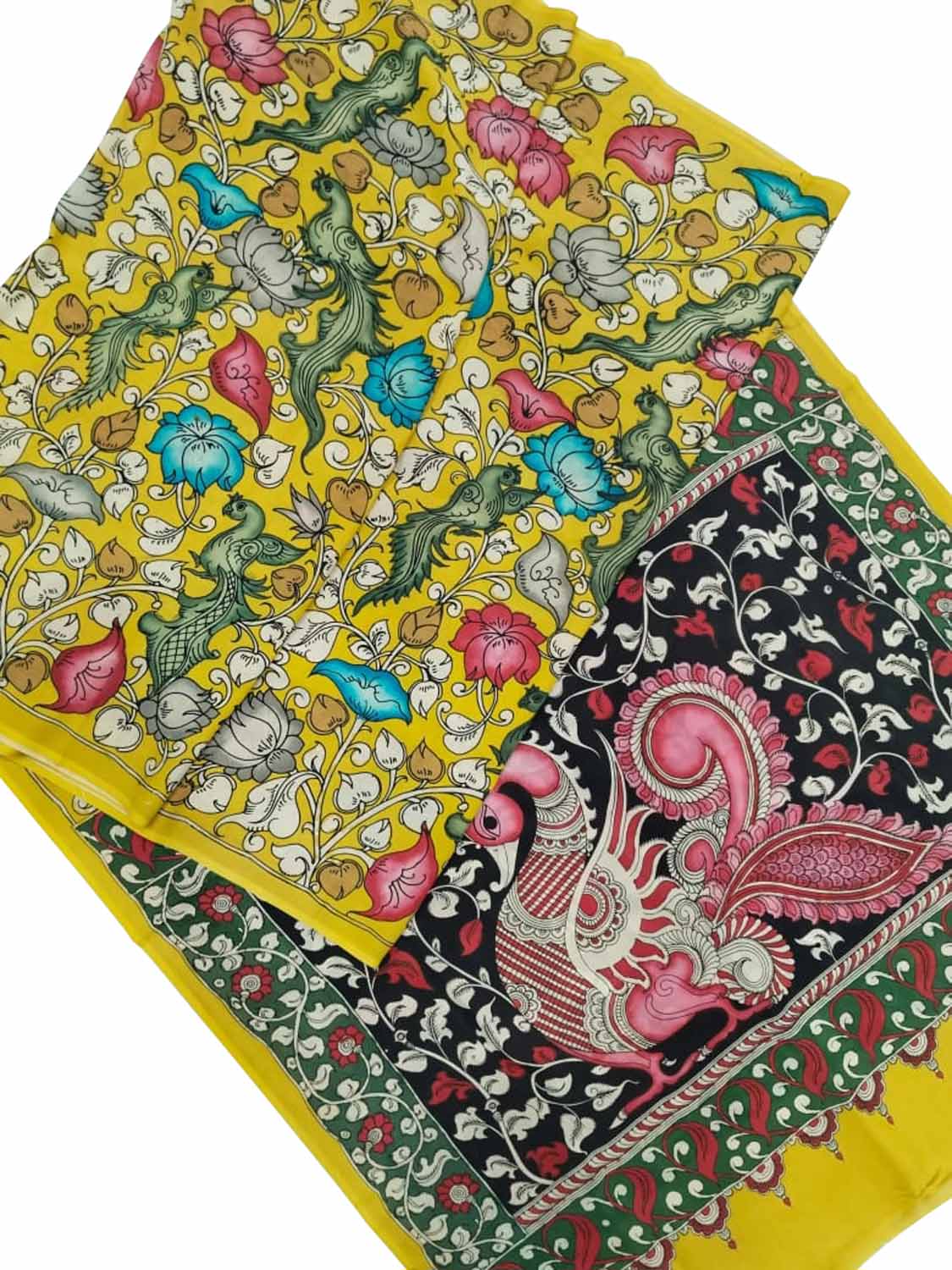 Multicolor Kalamkari Hand Painted Chennur Silk Saree - Luxurion World